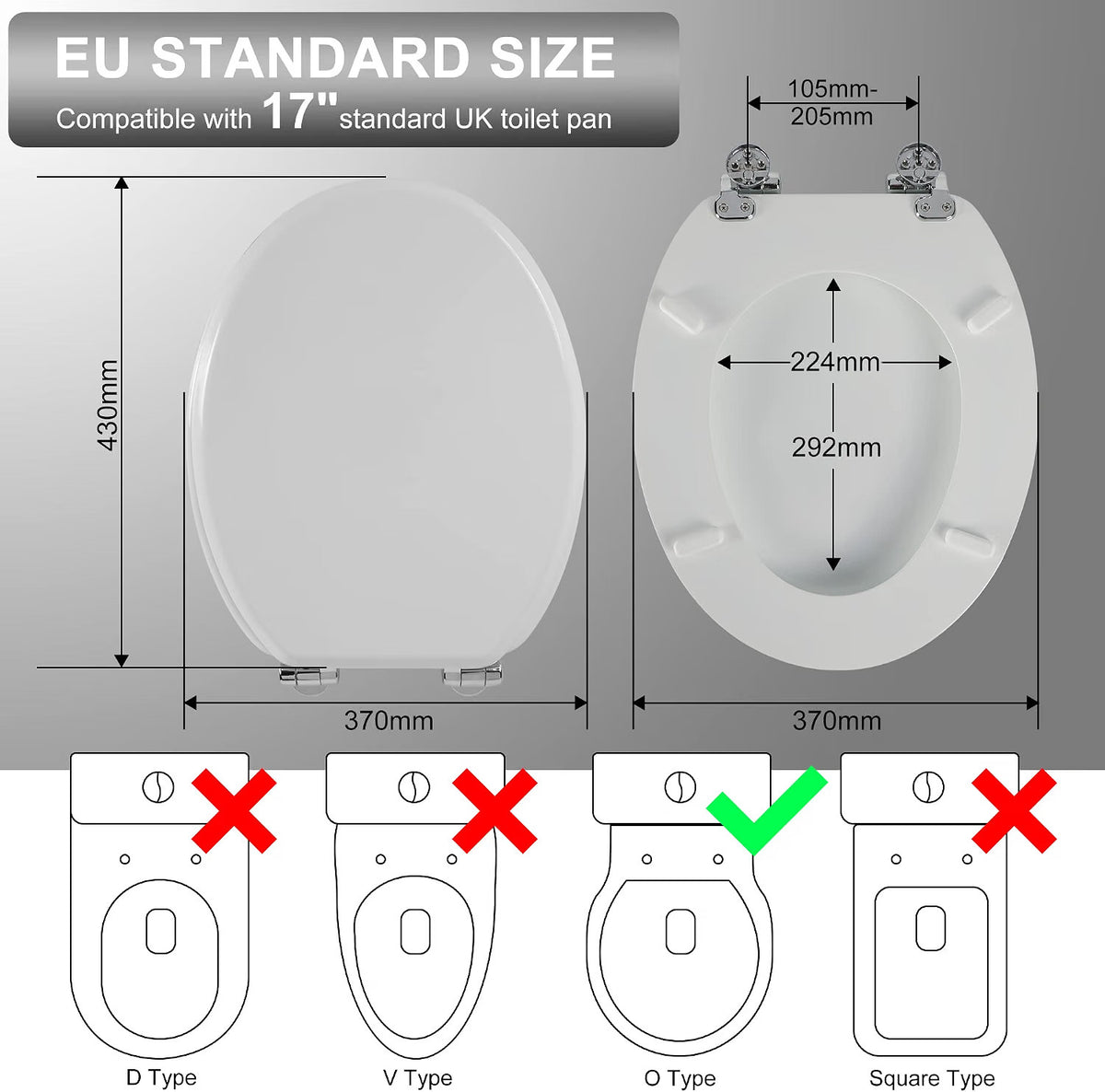 Toilet Seat Wooden Soft Close White Oval 43x37cm Antibacterial Quick Release