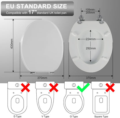 Toilet Seat Wooden Soft Close White Oval 43x37cm Antibacterial Quick Release