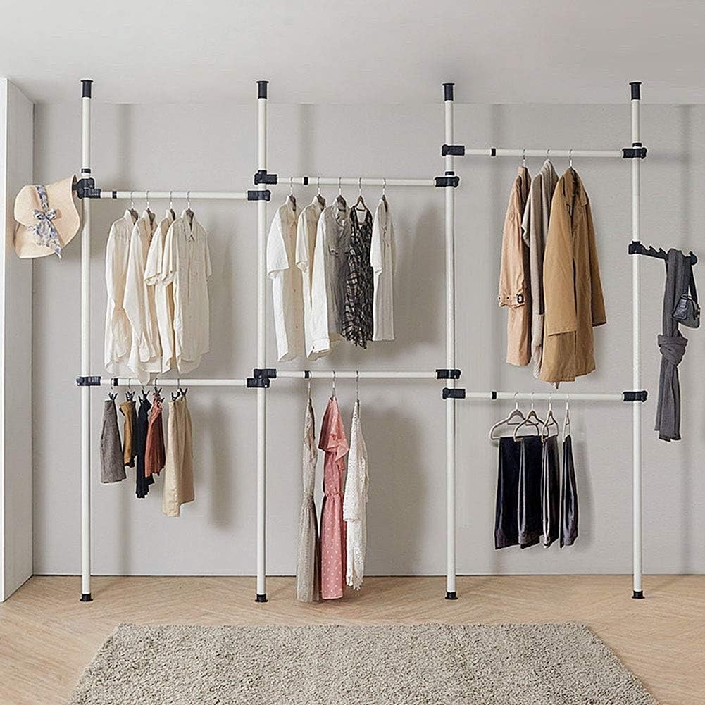 Clothes Rack Heavy Duty 4 Pole 6 Rail Adjustable Steel Garment Wardrobe 60kg