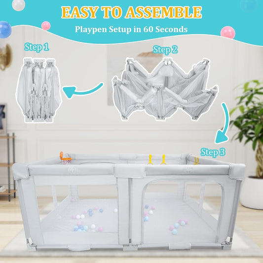 Foldable Baby Playpen Large 180x150x75cm Grey Toddler Play Yard Travel Bag