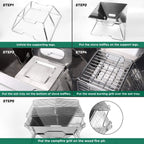 Odoland Portable Collapsible Campfire Grill Fire Pit 304 Stainless Steel Outdoor