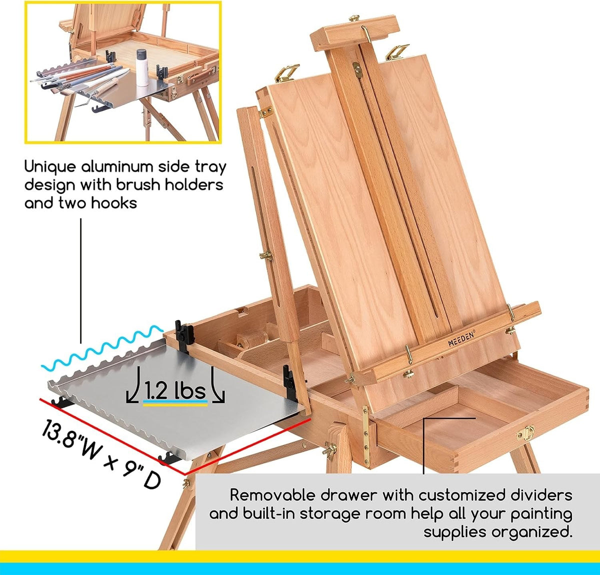 French Easel Sketchbox Painting Stand Large Beechwood Folding Tripod Art Storage