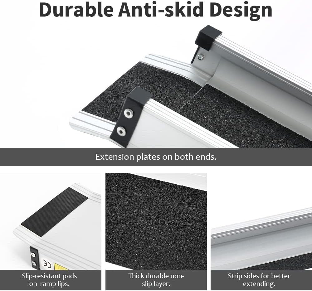 2PCS 7FT Telescopic Wheelchair Ramps Portable Adjustable 272KG Heavy Duty