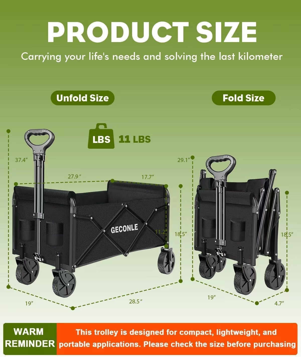 Folding Festival Trolley Cart 100L 100kg Heavy Duty Camping Garden Wagon Black