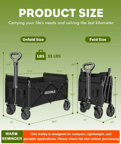 Folding Festival Trolley Cart 100L 100kg Heavy Duty Camping Garden Wagon Black
