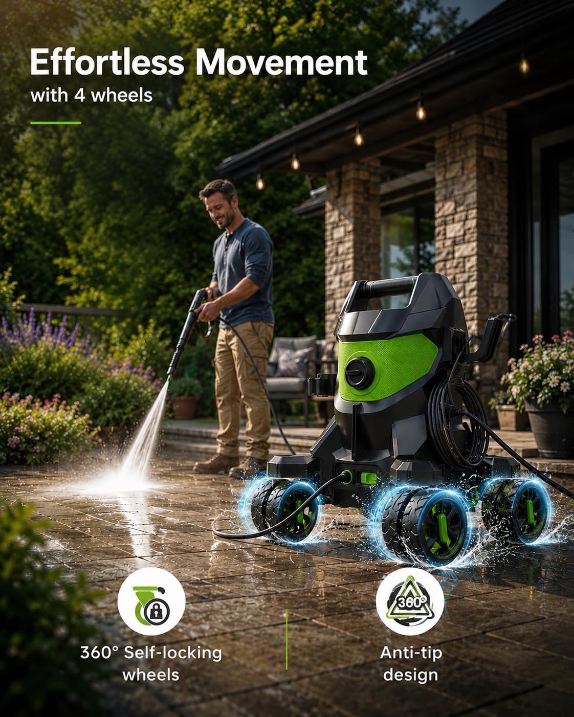 Pressure Washer Jet Wash Electric 2000W 345 Bar 680L/H Car Patio Foam Cannon
