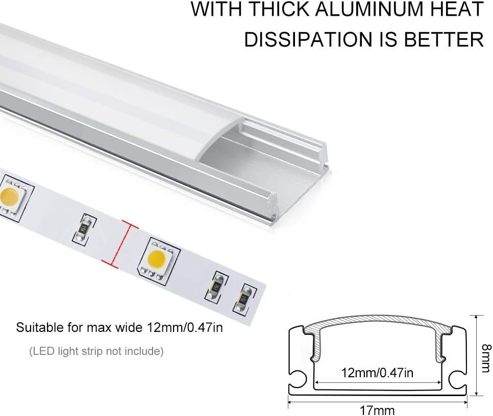 6x 1m LED Aluminium Profile U Channel Diffuser Housing Strip Light Track