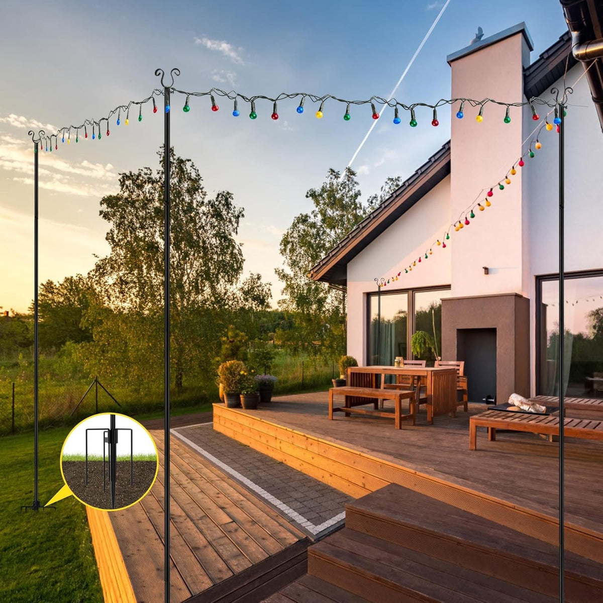 Festoon Light Poles Outdoor 4 Pack 2.7m Black Steel Garden String Light Stands