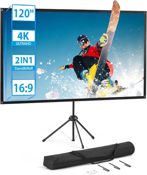 120'' Portable Projector Screen w/ Tripod Stand 16:9 4K HD Indoor Outdoor