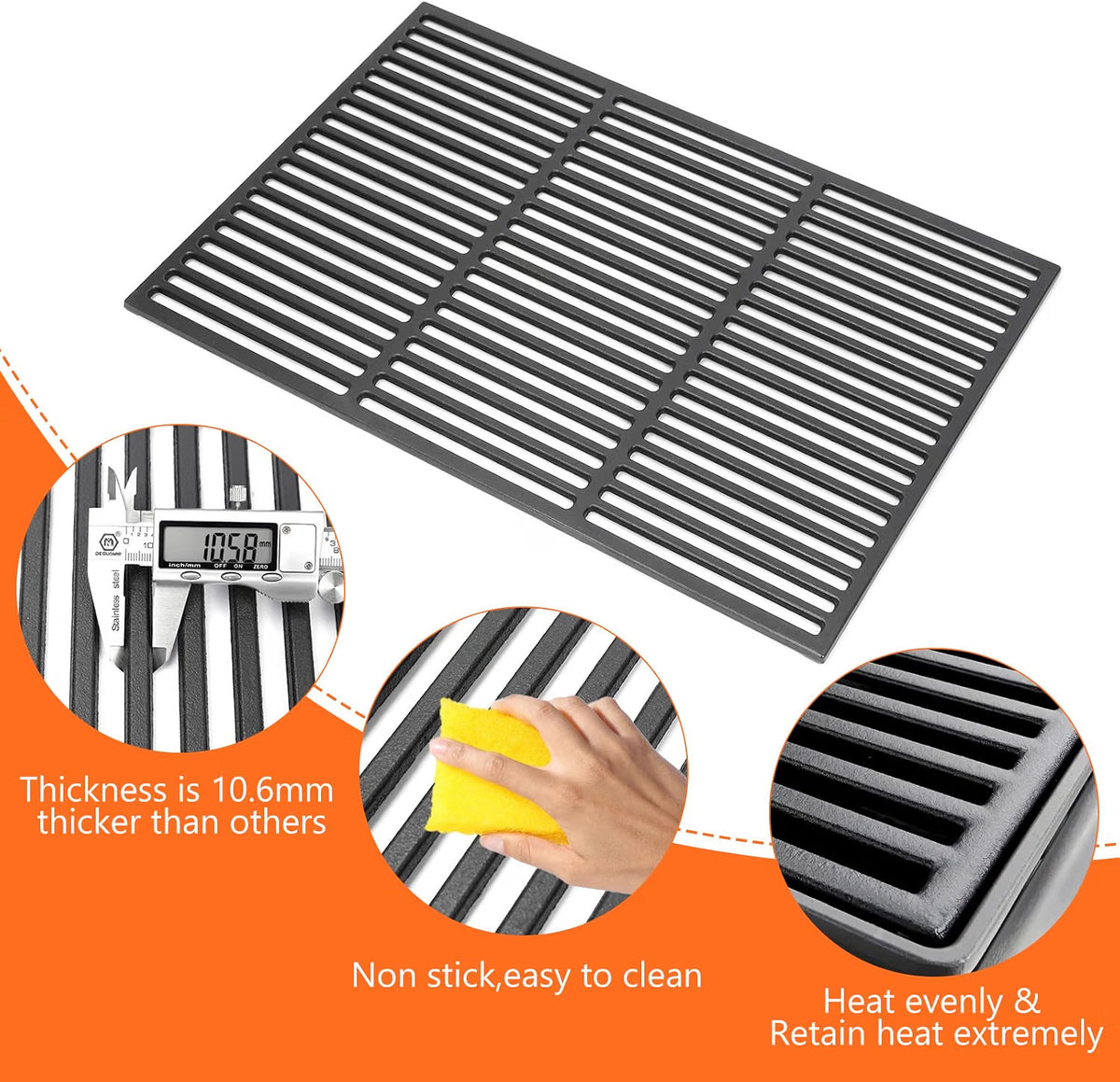 Cast Iron BBQ Grill Grate 60x40cm Enamelled Replacement Cooking Rack Universal