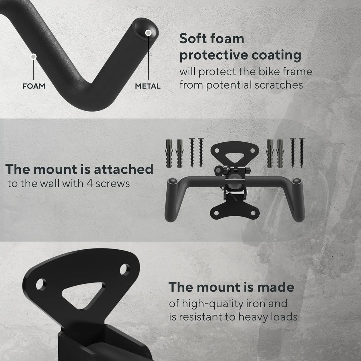 Bike Wall Mount Rack Foldable Adjustable 25kg Horizontal MTB Road E-Bike Garage