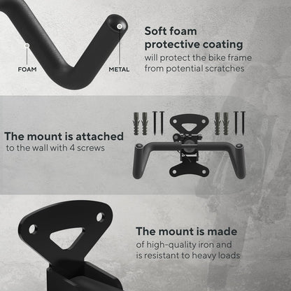 Bike Wall Mount Rack Foldable Adjustable 25kg Horizontal MTB Road E-Bike Garage