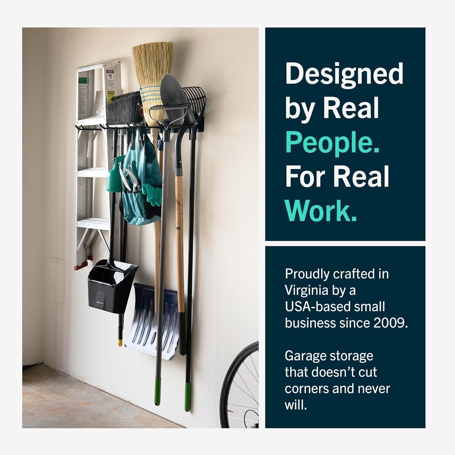 StoreYourBoard Wall-Mounted Tool Rack with 4 Heavy-Duty Garage Hooks