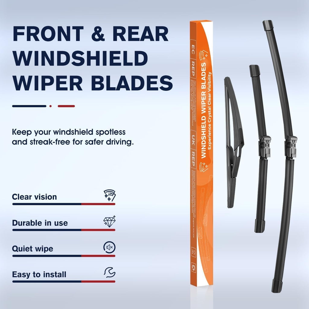 Front Rear Wiper Blades Set for Fiat 500 07+ Ford Ka MK2 10+ 24 14 11 Inch