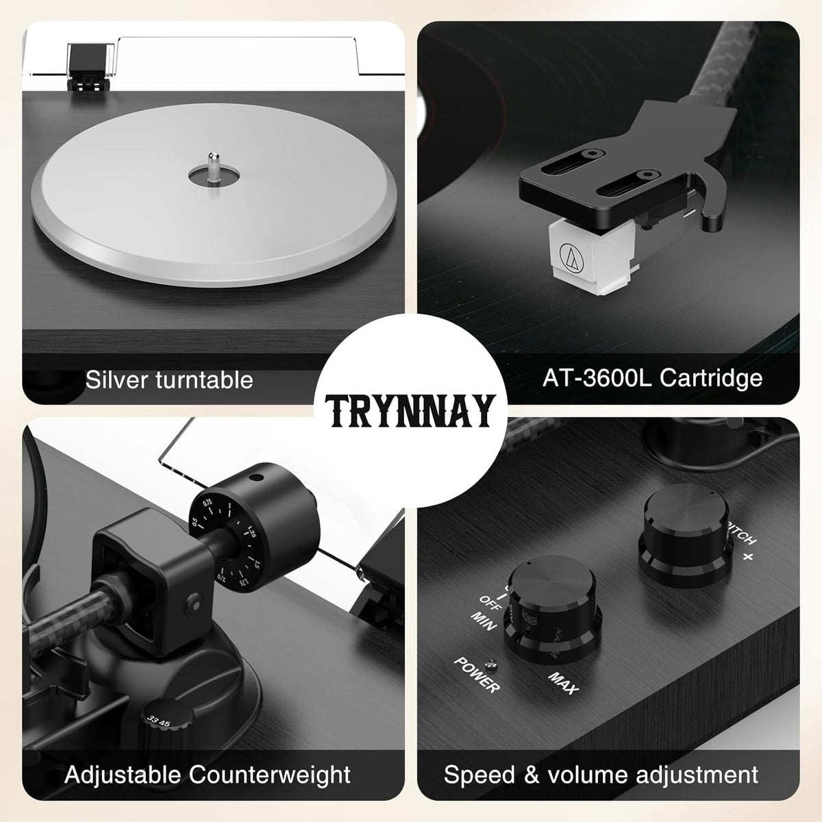 Turntable Record Player with Bluetooth, Adjustable Counterweight, 33/45 RPM – Bl