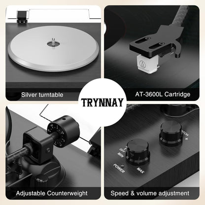 Turntable Record Player with Bluetooth, Adjustable Counterweight, 33/45 RPM – Bl