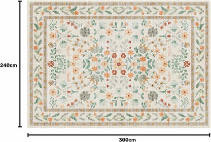Large Living Room Rug Carpet 240x300cm Beige Vintage Floral Washable Non Slip
