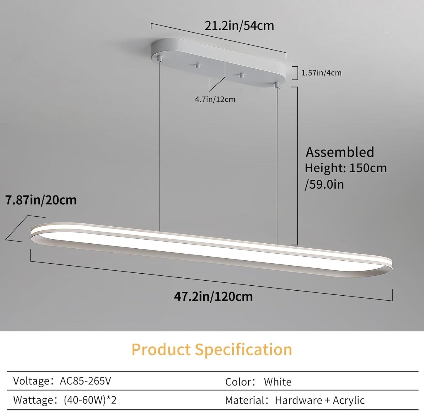 Oval Pendant Light 120cm Dimmable LED Ceiling Lamp Adjustable 3 Color Modes