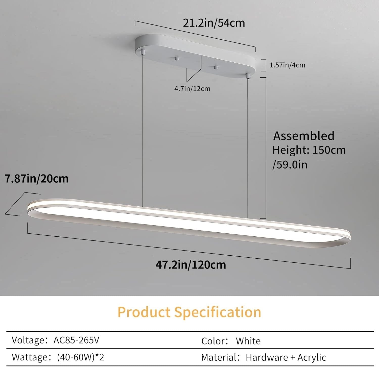 Oval Pendant Light 120cm Dimmable LED Ceiling Lamp Adjustable 3 Color Modes