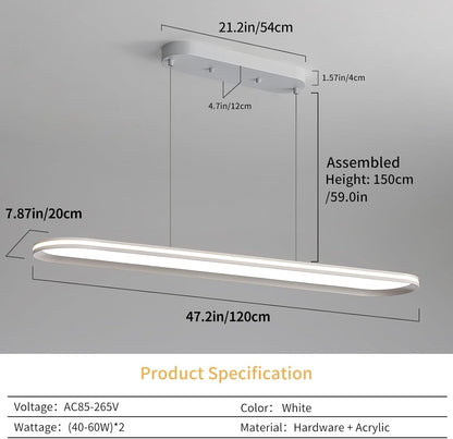 Oval Pendant Light 120cm Dimmable LED Ceiling Lamp Adjustable 3 Color Modes