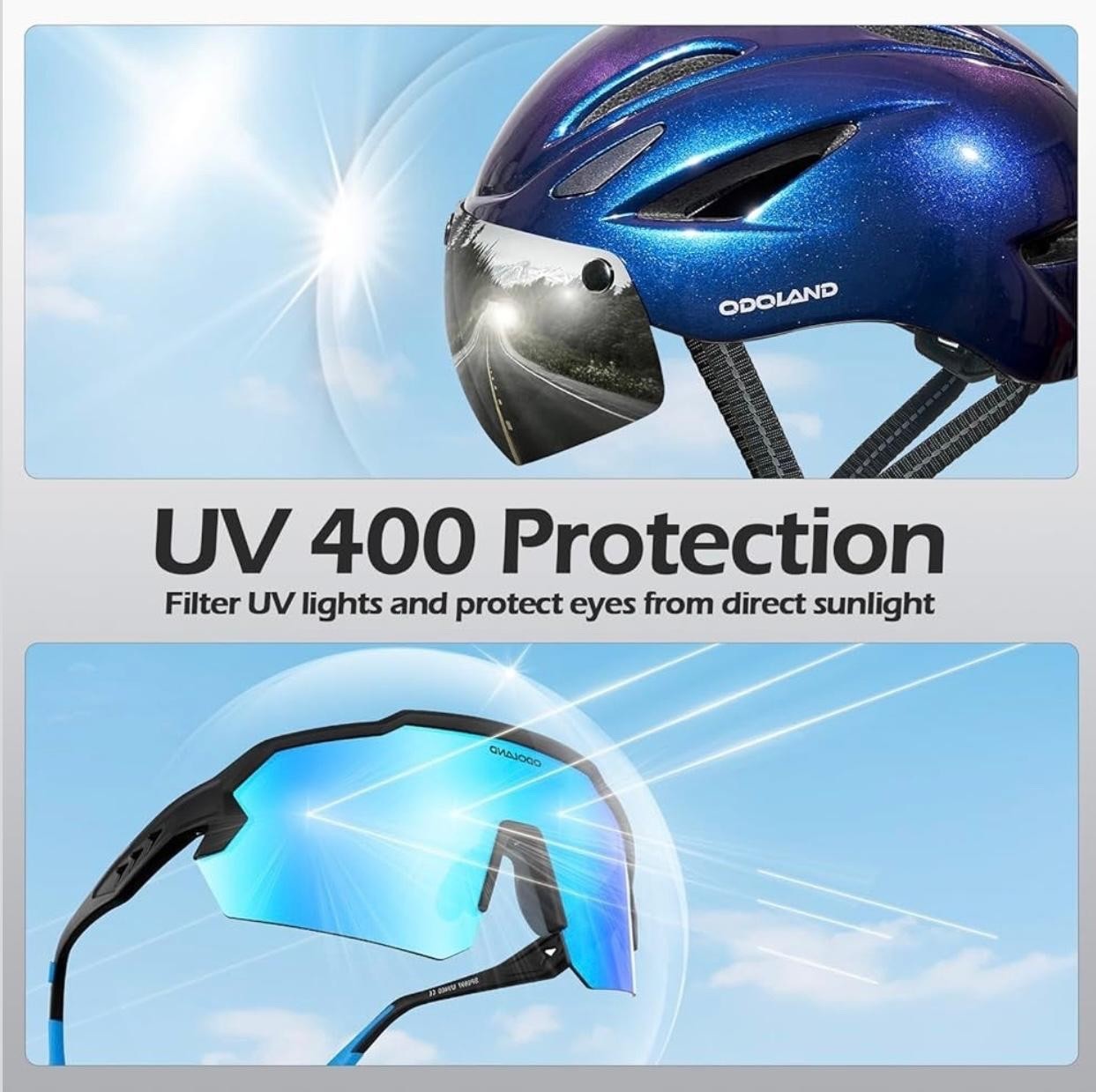 Odoland Adult Bike Helmet 57–61cm Magnetic Goggles Detachable Visor Cycling Blue