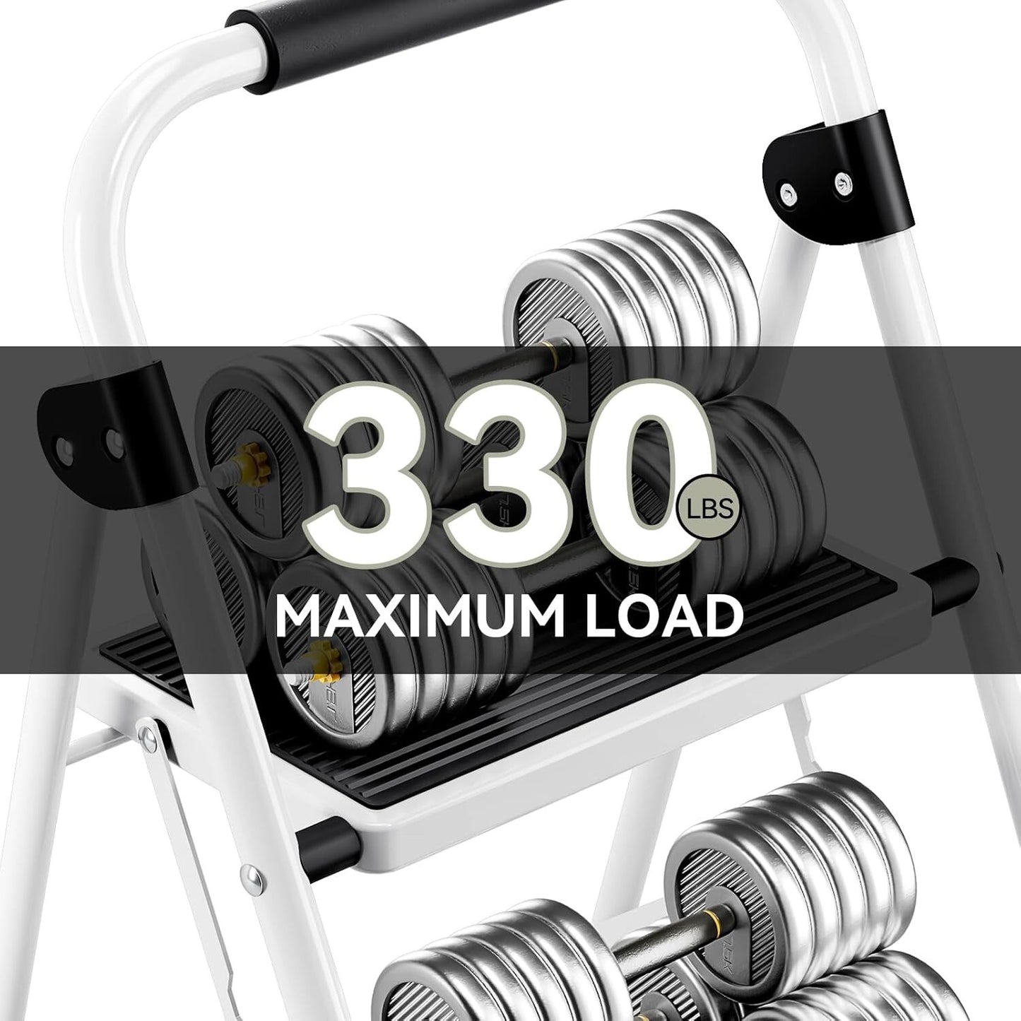 KINGRACK 2 Step Ladder with Non-Slip and Wide Pedal 330lbs Max Load White