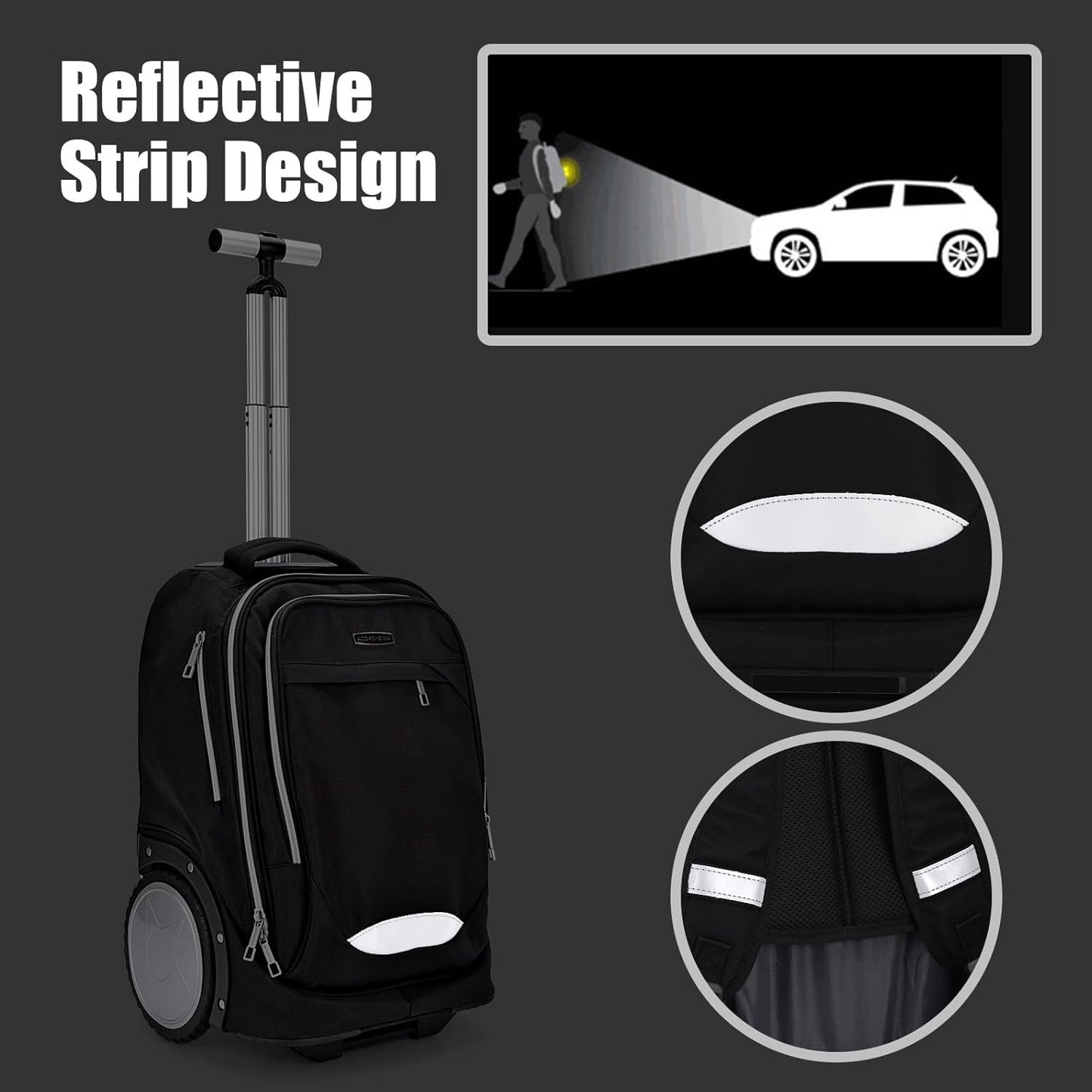 Rolling Backpack Carry On Laptop Bag Large Wheels Telescopic Handle Travel
