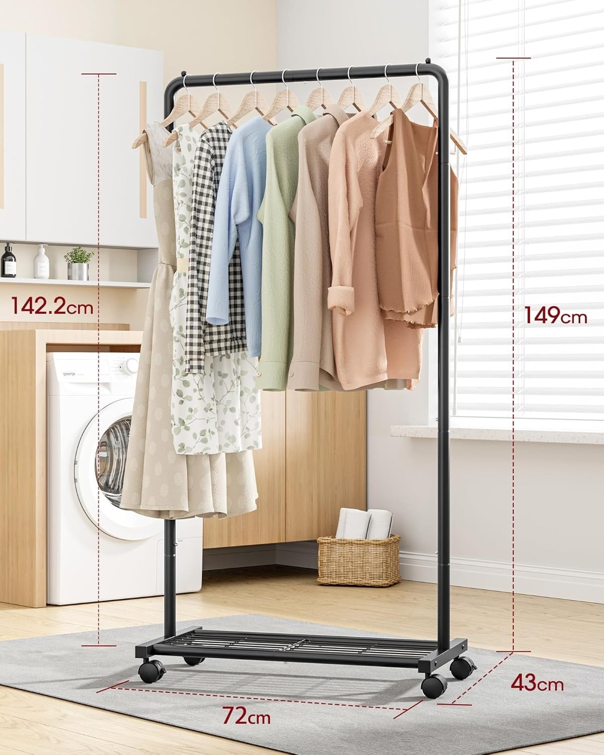 Clothes Rail Rack Heavy Duty Metal Garment Stand Shoe Shelf Wheels Black 72cm