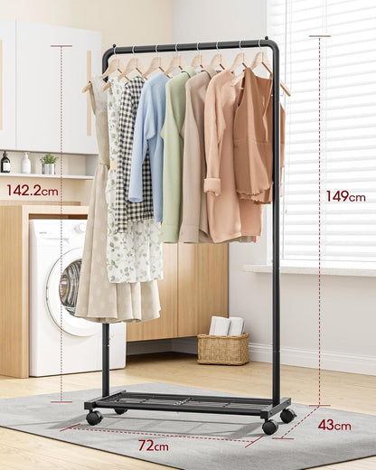 Clothes Rail Rack Heavy Duty Metal Garment Stand Shoe Shelf Wheels Black 72cm