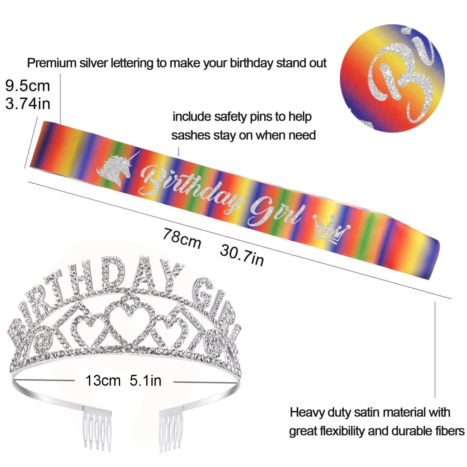 Sash Crystal Tiara Kit Meiyaa Silver Rhinestone Tiara and Birthday Sash