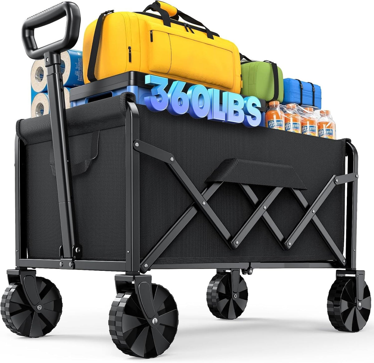 Folding Garden Trolley 100L Wagon Cart Portable Camping Shopping Black Utility