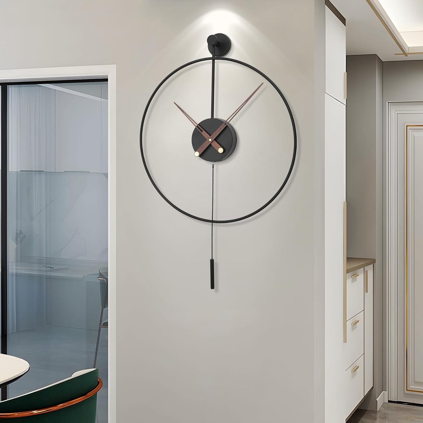 Large 60cm Wall Clock Black Metal Silent Non Ticking Round Pendulum Home Decor