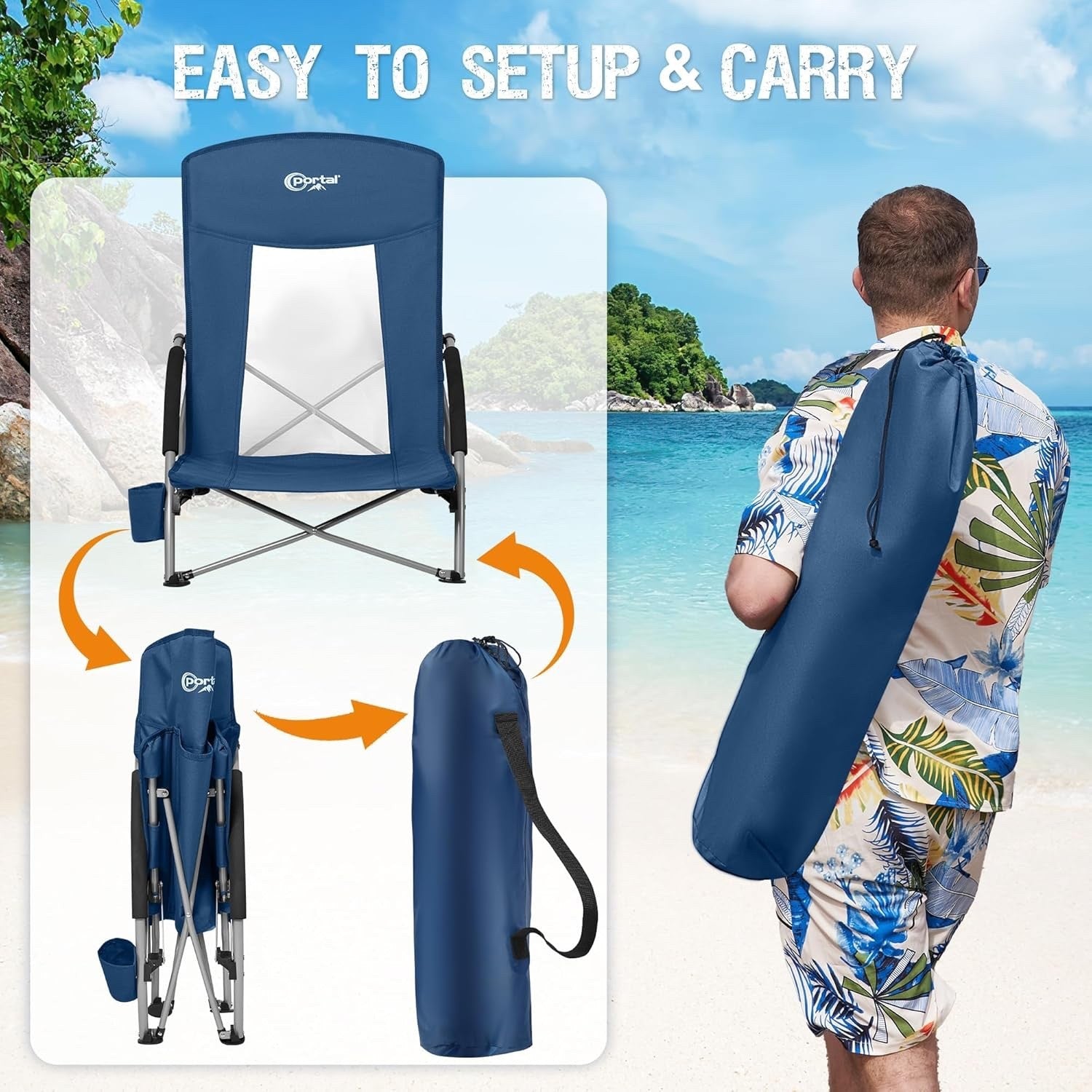 Folding Beach Chair Portable Outdoor Camping Garden Seat 150kg Steel Framed