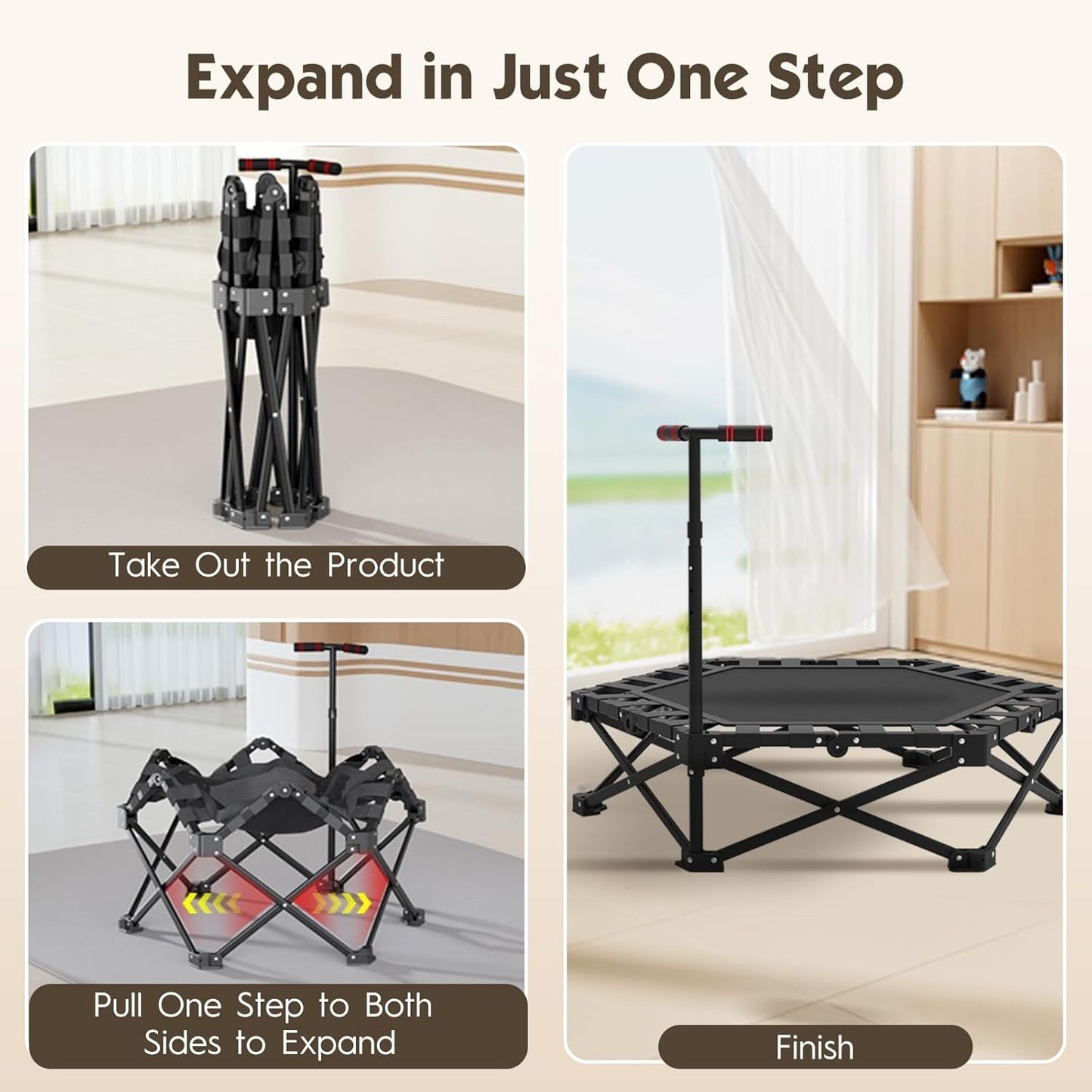Fitness Trampoline Rebounder Foldable 106cm Adjustable Handle Home Cardio Gym