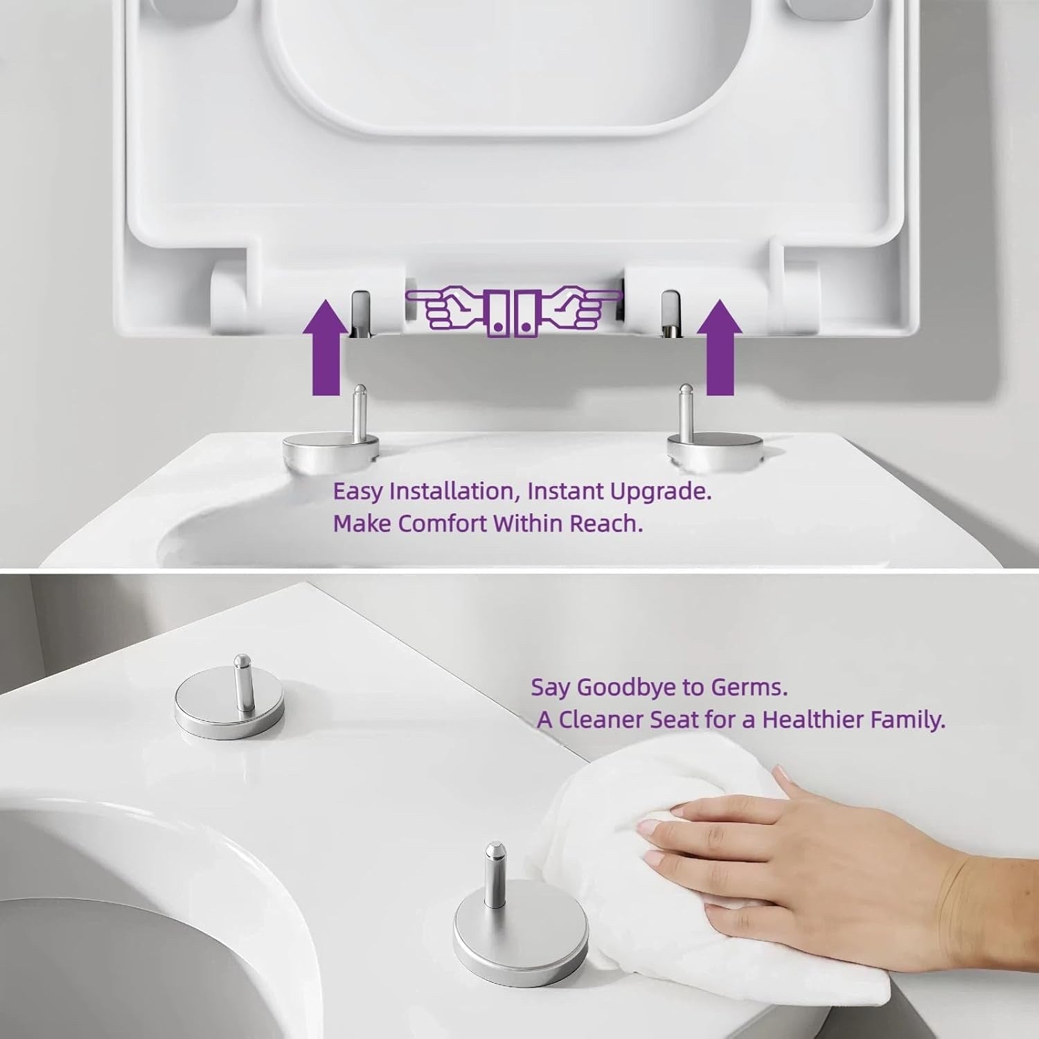 Square Toilet Seat Soft Close White Quick Release Top Bottom Fix 47x36cm WC
