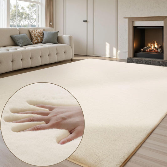Large Faux Rabbit Fur Area Rug 200x300cm Beige Anti Slip Soft Carpet Living Room