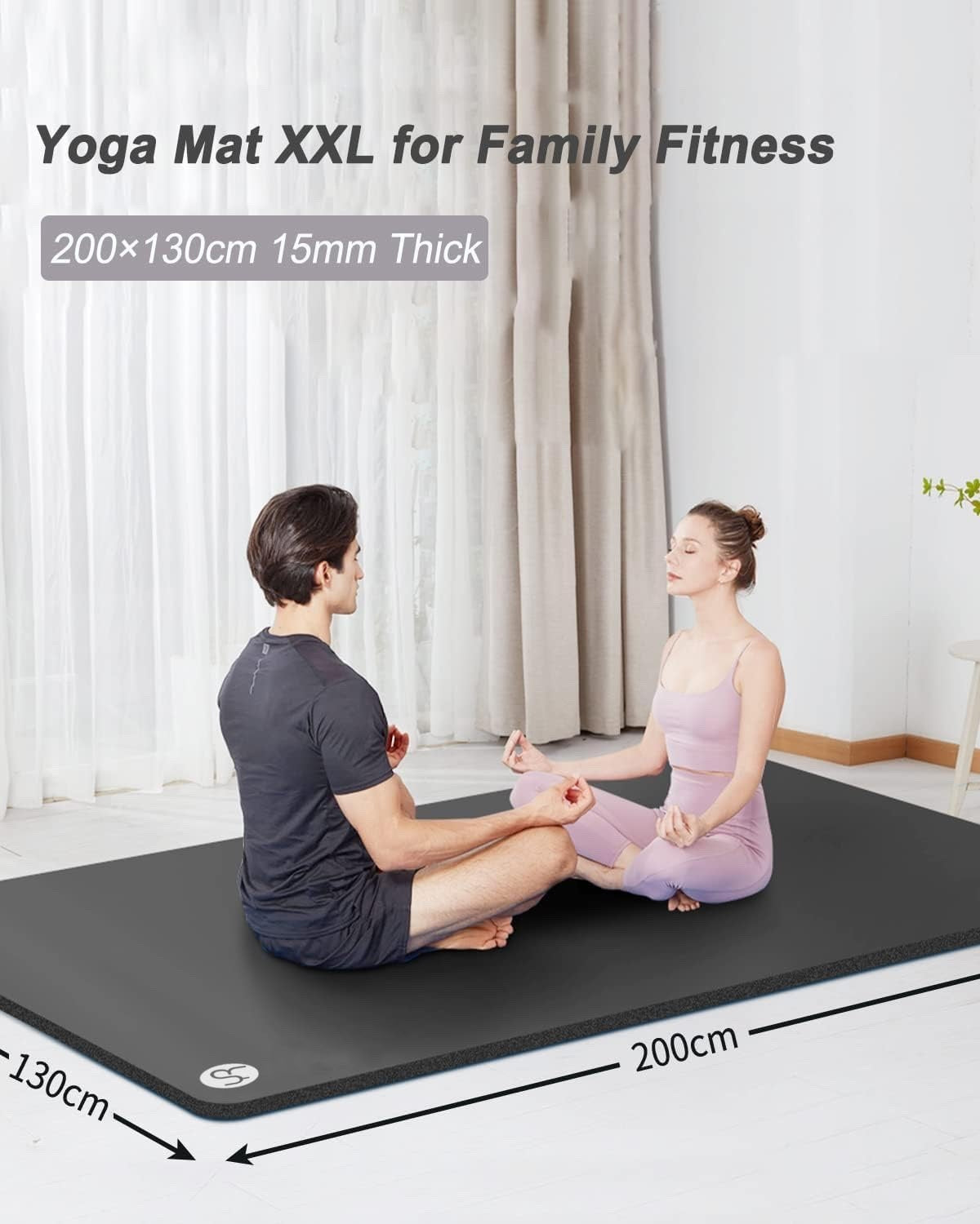 Extra Large Exercise Mat 200x130cm 15mm Thick NBR Yoga Gym Fitness Mat