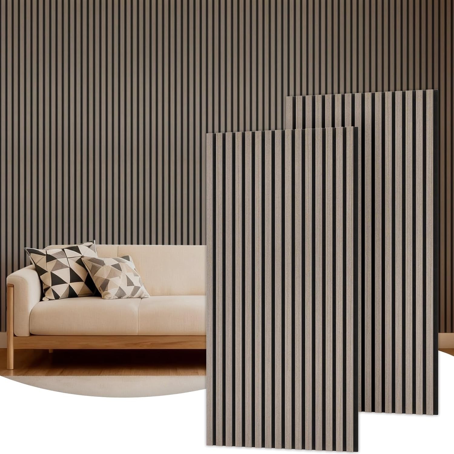 Wood Acoustic Wall Panels 120x60cm 2 Pack Slat Soundproof Wall Decor Grey Set