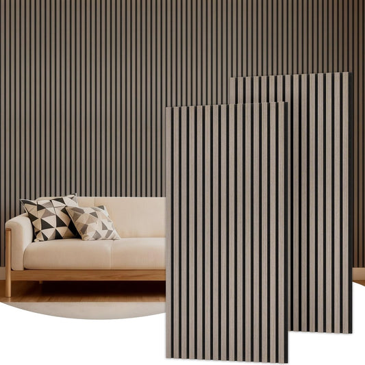 Wood Acoustic Wall Panels 120x60cm 2 Pack Slat Soundproof Wall Decor Grey Set