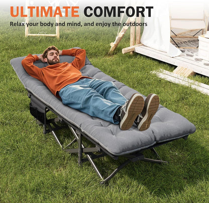 Camping Bed Folding Cot Adult Grey Cushion Portable Carry Bag 450lbs Travel