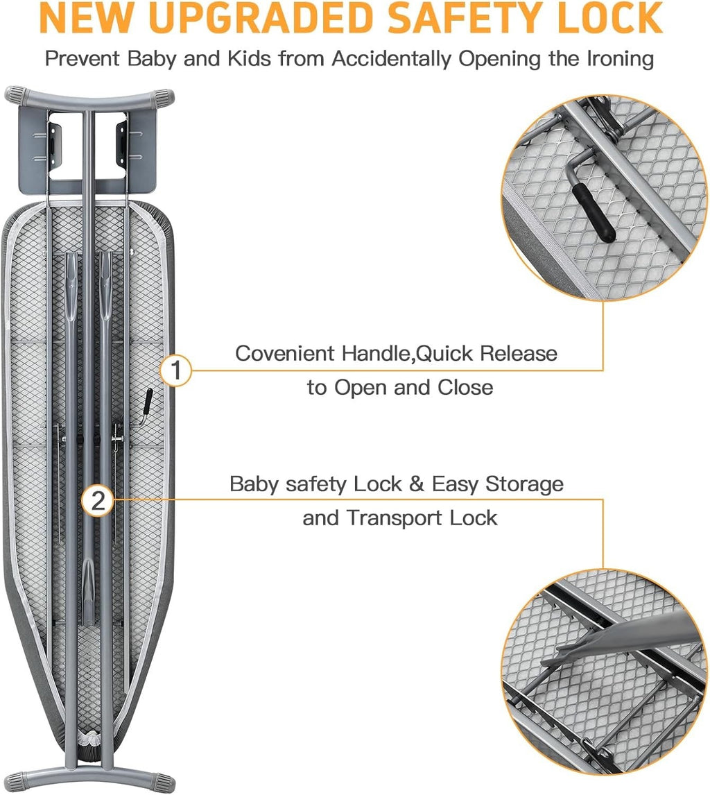 Foldable Ironing Board 131x33cm Adjustable Height Non Slip Legs Iron Rest