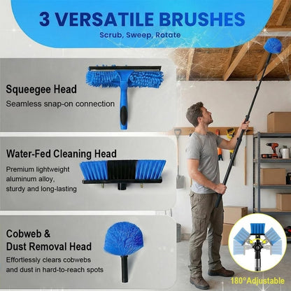 Water Fed Cleaning Pole 20ft Telescopic Solar Panel Window Brush Squeegee Kit