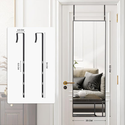 Over Door Full Length Mirror 122x35cm Black Aluminium Frame Bedroom Hanging