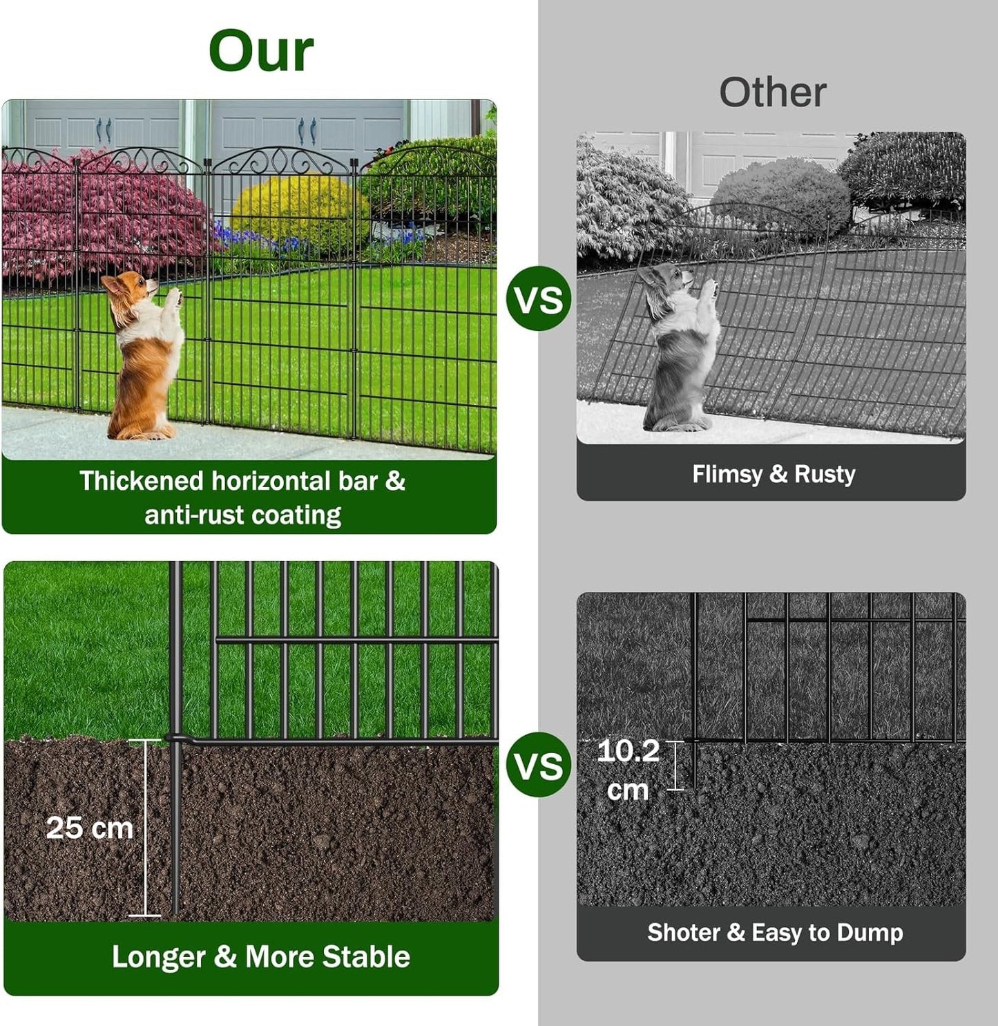 Metal Garden Fence Panels 6Pc Black Iron No Dig Outdoor Border 107cm x 389cm