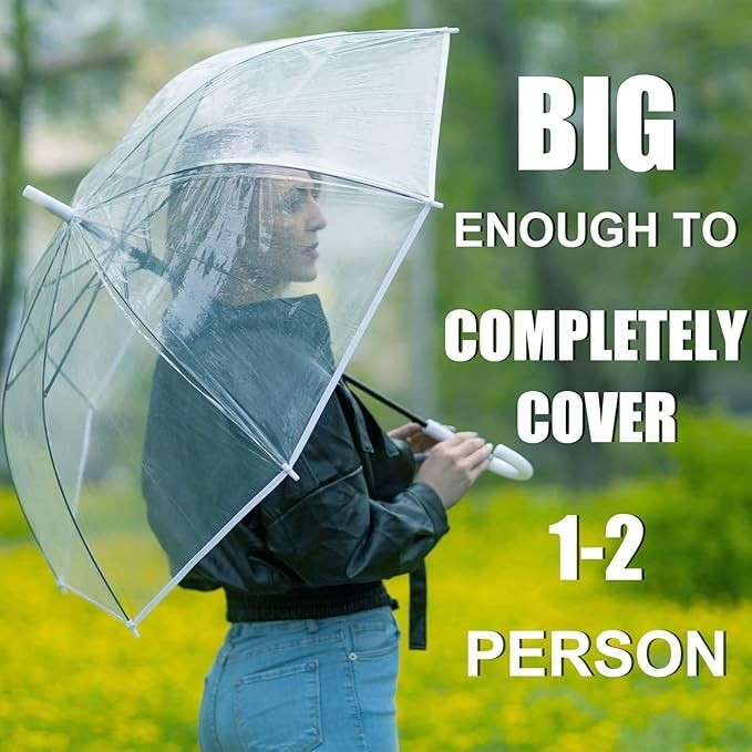 50 Pack Clear Umbrellas Wedding Transparent Dome White Handle Semi Automatic