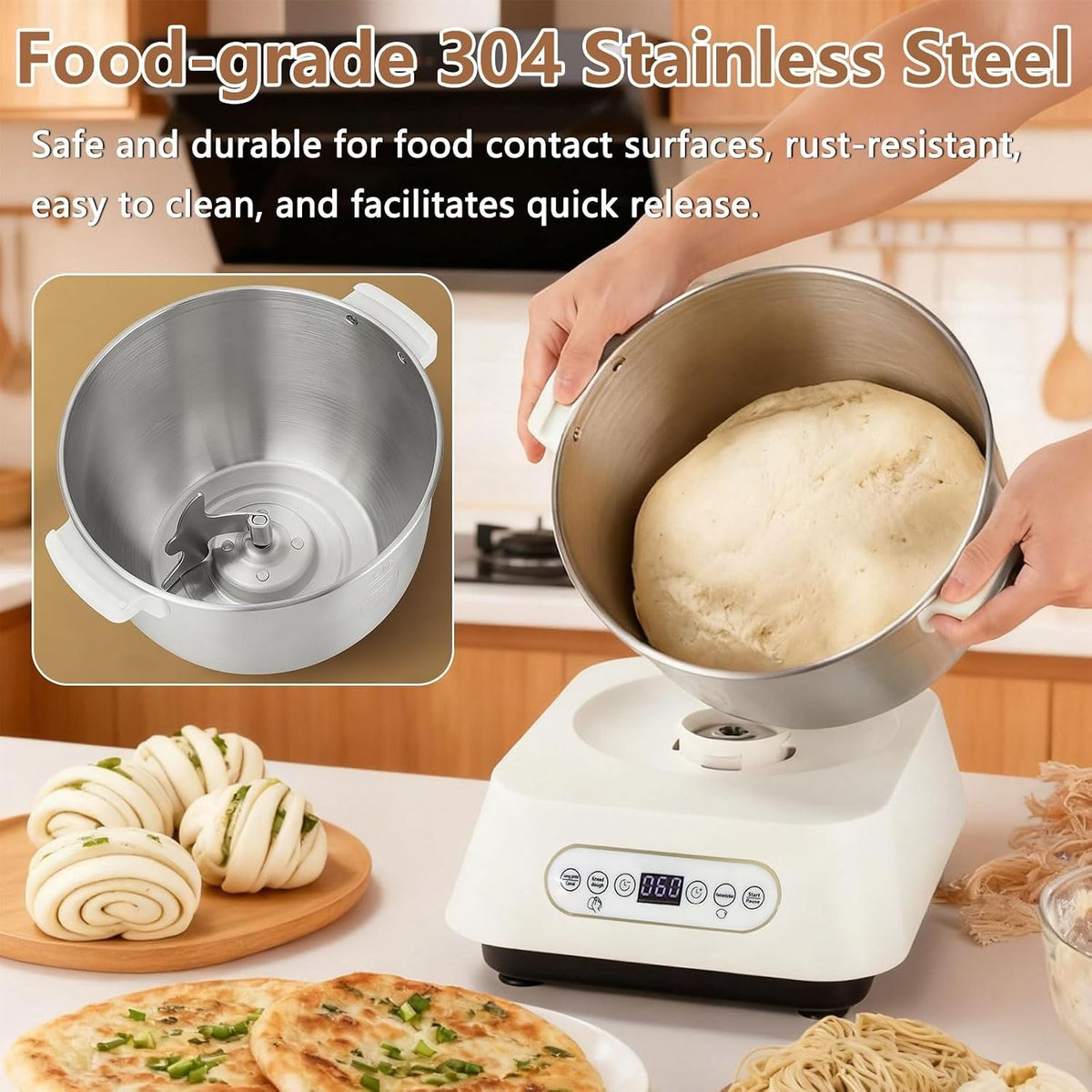 7L Dough Mixer 200W Stainless Steel Food Mixer With Fermentation 25-38C Stand