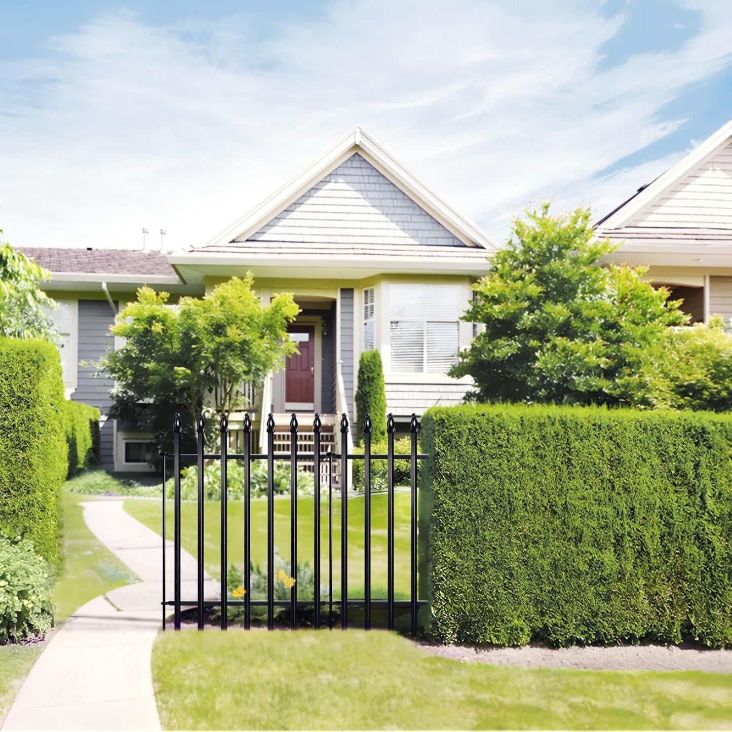 Metal Garden Fence Panels 5pc 91x71cm No Dig Border Dog Flower Bed Black Yard