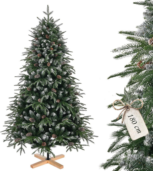 180cm Snow Flocked Artificial Christmas Tree PE PVC Pinecones Stand