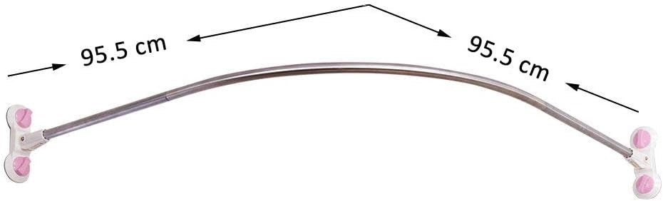 Curved Shower Curtain Rod 95.5cm Corner Rail Suction or Drill Mount Steel