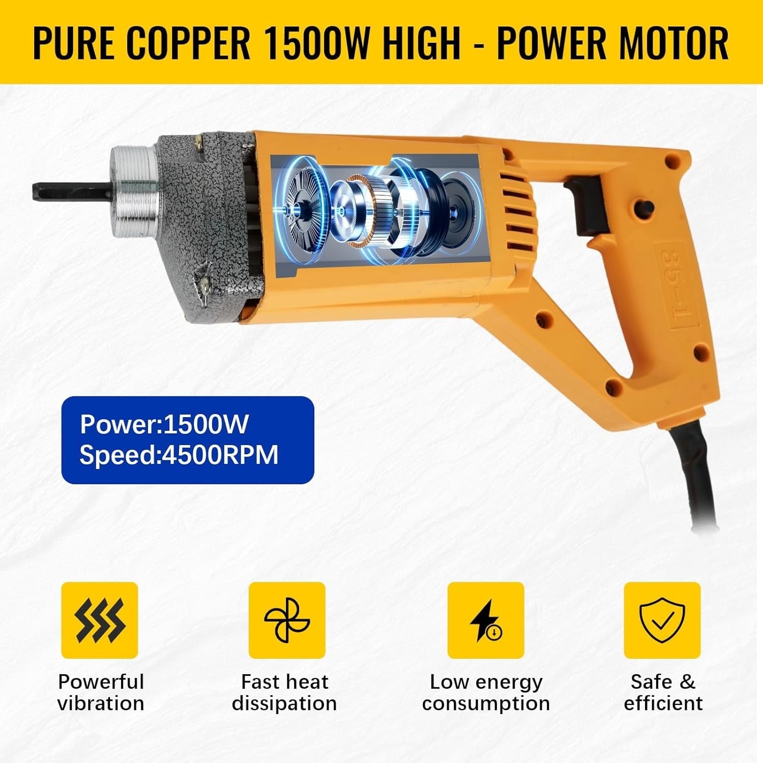 1500W Cordless Concrete Vibrator 4500RPM Portable with 1.5m Shaft Rod